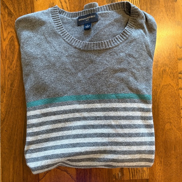 Banana Republic Other - Banana Republic Men’s Gray Crewneck Sweater with Teal Stripe